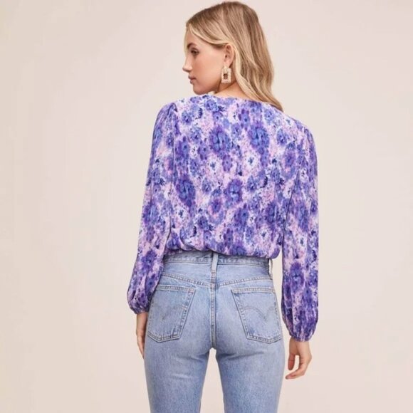 ASTR the Label Purple Tie Dye Pleated Surplice Crop Top - Picture 3 of 10